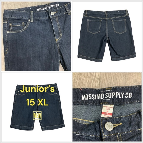 Junior's Mossimo 15 XL Dark Navy Blue Denim Jeans Bermuda Shorts Stretch New - Picture 1 of 5